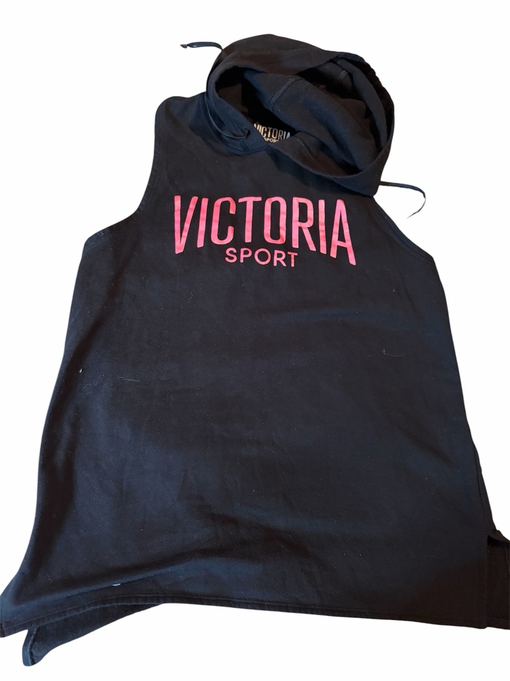Victoria Sport Black Sleeveless Hoodie with Pink Logo